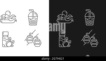 Lineare Symbole für Unterhaltung in Taiwan sind für den Dunkel- und Lichtmodus eingestellt. Stock Vektor