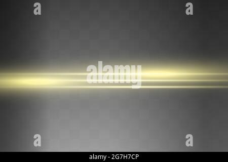 Gelbe horizontale Fackeln Packung. Laserstrahlen, horizontale Lichtstrahlen.schöne Lichtfackeln. Stock Vektor