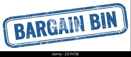 BARGAIN BIN Text auf blauem grungy Vintage Rechteck Stempel. Stockfoto