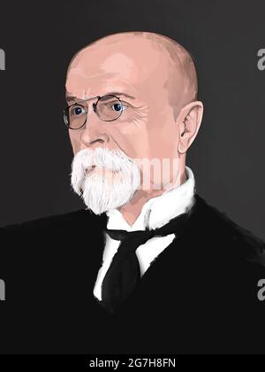 Tomas Garrigue Masaryk 1850-1937 , Gründer und erster Präsident der Tschechoslowakei von 1918-1935., Illustration Stockfoto