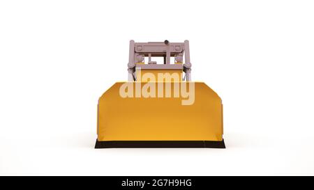 Großer Traktor-Eimer für Nahaufnahme. Landmaschinen, moderner Traktor, 3d-Objekt isoliert auf weißem Hintergrund. Stockfoto