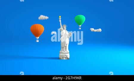 3d-Illustration Freiheitsstatue, Wahrzeichen der USA, grafische Gestaltungselemente. Touristenreisen, US-kulturelles Erbe, historische Stätten. Stockfoto