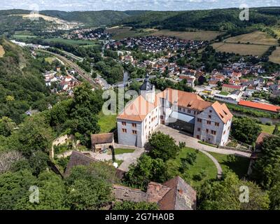 Blick auf Schloss Dornburg von oben Stockfoto