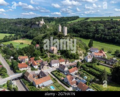 Saalburg und Rudelsburg bei Saaleck in Sachsen-Anhalt Stockfoto