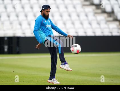 Adil Rashid, Englands, während der Nets-Sitzung an der Trent Bridge, Nottingham. Bilddatum: Mittwoch, 14. Juli 2021. Stockfoto