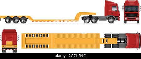 Lowboy Anhänger LKW Vektor-Modell auf weiß für Fahrzeug-Branding, Corporate Identity. Alle Elemente in den Gruppen auf separaten Ebenen zur einfachen Bearbeitung Stock Vektor