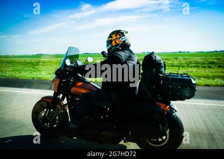 Motorradfahrer, Interstate 90, South Dakota, USA. Stockfoto