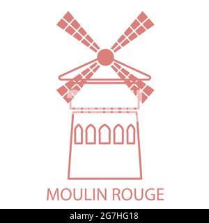 Line Art Souvenir des Moulin Rouge in Paris- ist ein Kabarett in Paris, Frankreich mit historischer Bedeutung Stock Vektor