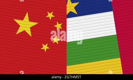 Zentralafrikanische Republik und China zwei Halbflaggen zusammen Stofftextur Illustration Stockfoto