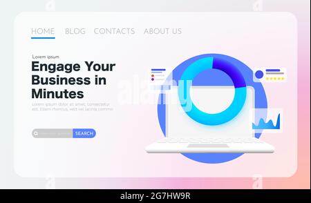 3D-Rendering am Arbeitsplatz. Business- und Finanzanalysekonzept. Vektorgrafik Stock Vektor