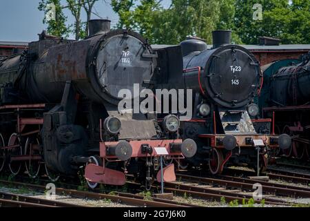 Alte Dampflokomotiven Jaworzyna Slaska Depot Niederschlesien Polen Stockfoto