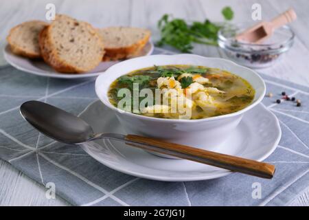 Nahaufnahme einer vegetarischen Gemüsesuppe Stockfoto
