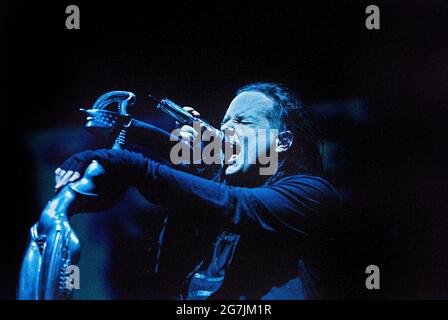 Korn tritt in der Docklands Arena auf 6. September 2002, London, England, Vereinigtes Königreich. Stockfoto