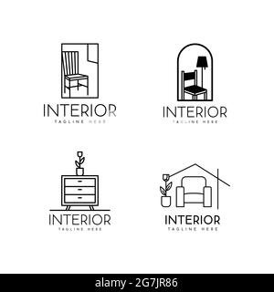 Logo-Design für die Innenausstattung und Möbel im Monoline-Stil am Set Stock Vektor