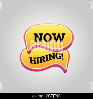Jetzt Einstellung gelbe Sprechblase. Jobs Recruiting Design für Unternehmen. Eps 10 Stock Vektor
