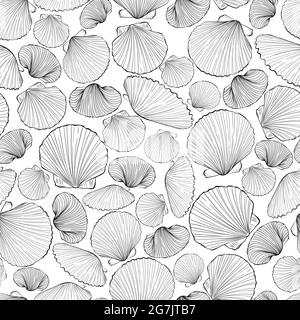 Marine nahtlose Muster aus Muscheln Jakobsmuschel Stock Vektor