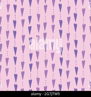 Herzmuster im Hintergrund. Helle Vektor nahtlose Wiederholung von Hand gezeichneten Herzen in lila und rosa. Valentines-Ressource. Stock Vektor