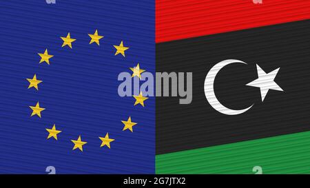 Libyen und die Europäische Union zwei Half Flags zusammen Stofftextur Illustration Stockfoto