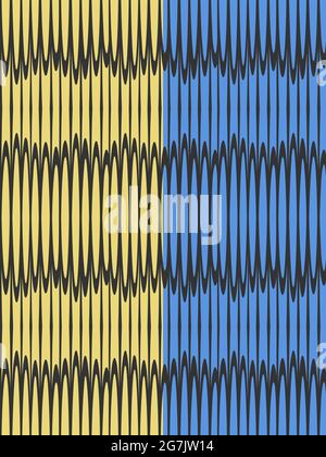 Geomentisch gewellte Linien Nahtloses Muster. Dunkelgraues Grunge Grafik vertikales Gitter Ornament. Gelber, blauer bearbeitbarer Hintergrund. Vektor Stock Vektor