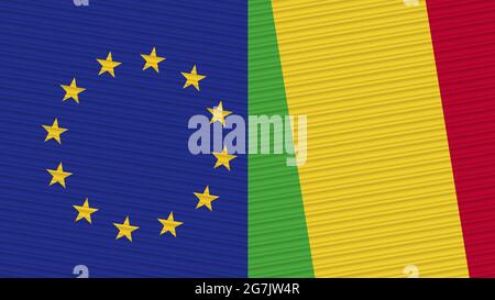 Mali und die Europäische Union zwei Half Flags zusammen Stofftextur Illustration Stockfoto