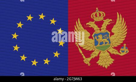 Montenegro und die Europäische Union zwei Half Flags zusammen Stofftextur Illustration Stockfoto