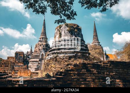 Wat Phra Si Sanphet in Phra Nakhon Si Ayutthaya, historische Stadt von Ayutthaya, während des Covid leer, Thailand Stockfoto