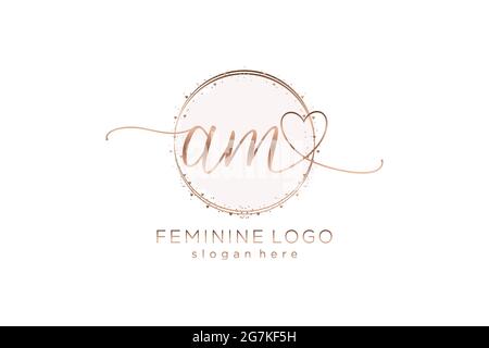 AM-Handschrift-Logo mit Kreis Vorlage Vektor-Logo der ersten Hochzeit, Mode, Blumen und botanischen mit kreativen Vorlage. Stock Vektor