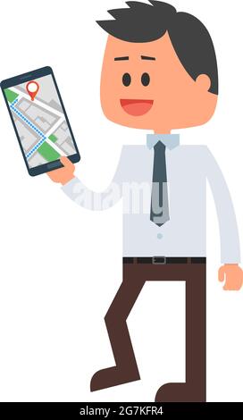 Vector man verwendet mobile gps-Karte, um Route zu suchen Stock Vektor