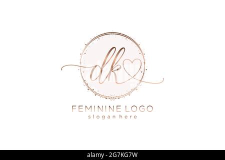DK Handschrift Logo mit Kreis Vorlage Vektor-Logo der ersten Hochzeit, Mode, Blumen und botanischen mit kreativen Vorlage. Stock Vektor