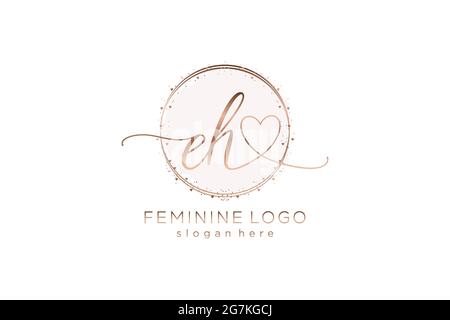 Eh Handschrift Logo mit Kreis Vorlage Vektor-Logo der ersten Hochzeit, Mode, Blumen und botanischen mit kreativen Vorlage. Stock Vektor