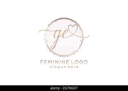 GE-Handschrift-Logo mit Kreis Vorlage Vektor-Logo der ersten Hochzeit, Mode, Blumen und botanischen mit kreativen Vorlage. Stock Vektor