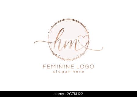 HM Handschrift-Logo mit Kreis Vorlage Vektor-Logo der ersten Hochzeit, Mode, Blumen und botanischen mit kreativen Vorlage. Stock Vektor