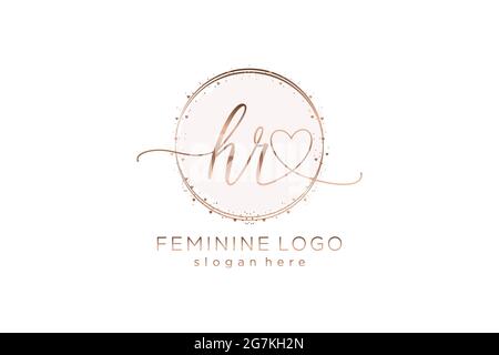 HR-Handschrift-Logo mit Kreis Vorlage Vektor-Logo der ersten Hochzeit, Mode, Blumen und botanischen mit kreativen Vorlage. Stock Vektor