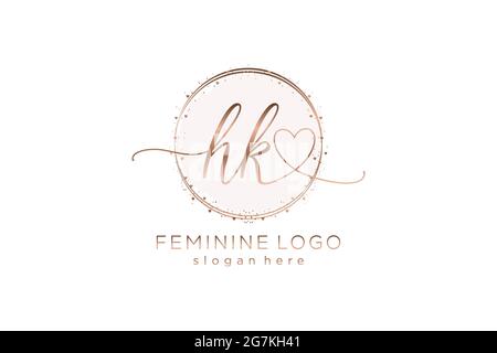 HK-Handschrift-Logo mit Kreis Vorlage Vektor-Logo der ersten Hochzeit, Mode, Blumen und botanischen mit kreativen Vorlage. Stock Vektor