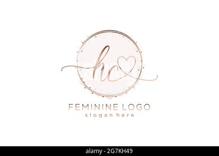 HC-Handschrift-Logo mit Kreis Vorlage Vektor-Logo der ersten Hochzeit, Mode, Blumen und botanischen mit kreativen Vorlage. Stock Vektor