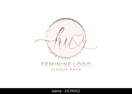 HU Handschrift Logo mit Kreis Vorlage Vektor-Logo der ersten Hochzeit, Mode, Blumen und botanischen mit kreativen Vorlage. Stock Vektor