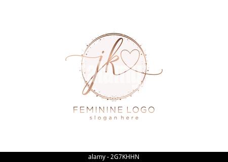 JK-Handschrift-Logo mit Kreis Vorlage Vektor-Logo der ersten Hochzeit, Mode, Blumen und botanischen mit kreativen Vorlage. Stock Vektor