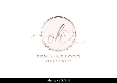 OH Handschrift Logo mit Kreis Vorlage Vektor-Logo der ersten Hochzeit, Mode, Blumen und botanischen mit kreativen Vorlage. Stock Vektor