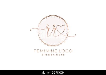 RR Handschrift Logo mit Kreis Vorlage Vektor-Logo der ersten Hochzeit, Mode, Blumen und botanischen mit kreativen Vorlage. Stock Vektor