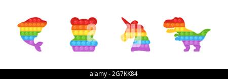 Lassen Sie es sich nicht nehmen. Set von trendigen sensorischen Spielsachen. Verschiedene geformte Antistress Kinder Spiel. Buntes Handspielzeug mit Push-Blasen. Vektorgrafik Stock Vektor