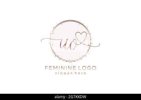 UO Handschrift-Logo mit Kreis Vorlage Vektor-Logo der ersten Hochzeit, Mode, Blumen und botanischen mit kreativen Vorlage. Stock Vektor