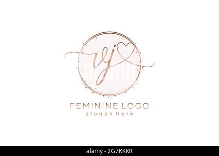 VJ-Handschrift-Logo mit Kreis Vorlage Vektor-Logo der ersten Hochzeit, Mode, Blumen und botanischen mit kreativen Vorlage. Stock Vektor