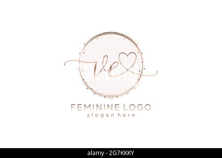 VE Handschrift Logo mit Kreis Vorlage Vektor-Logo der ersten Hochzeit, Mode, Blumen und botanischen mit kreativen Vorlage. Stock Vektor