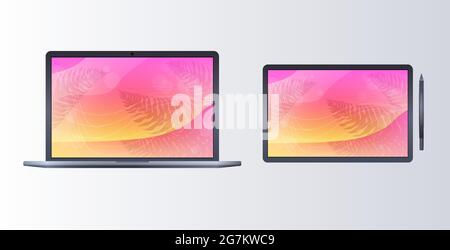 Laptop und Tablet mit farbigen Bildschirmen realistische Nachahmung Gadgets und Geräte Konzept horizontal Stock Vektor