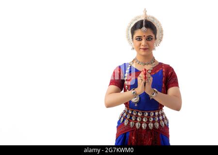 Odissi Tänzerin mit anjali Mudra Stockfoto