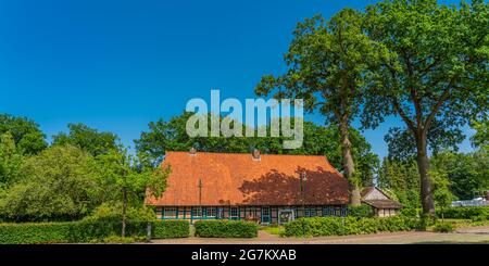 Panorama des Kirchenhauses, kark Hus, in Grossenkneten, Landkreis Oldenburg, Niedersachsen, Deutschland Stockfoto