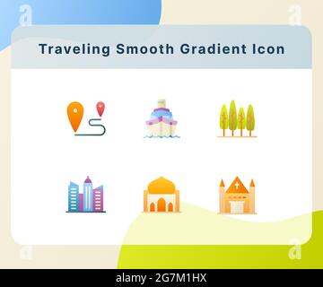 Reisen Symbol Symbole Set Sammlung Paket weiß isoliert Hintergrund mit glatten Farbverlauf Stil Vektor-Design Illustration Stockfoto