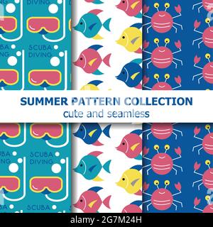 Unterwasser Sommer Muster Kollektion . Sommerbanner. Sommerurlaub. Vektor Stock Vektor