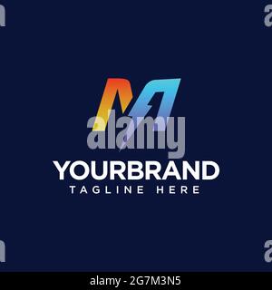 M Buchstabe Logo Design mit Beleuchtung Donner Bolt. Elektrische Schraube Buchstabe Logo Vektor Illustration Stock Vektor