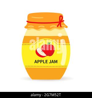 Glas mit hausgemachter Apfelmarmelade. Etikett mit Äpfeln auf einem Glas Confiture. Stock Vektor